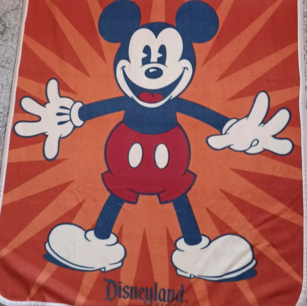 Disney Parks Mickey Mouse Disneyland Throw Blanket Fleece Orange Red Vintage